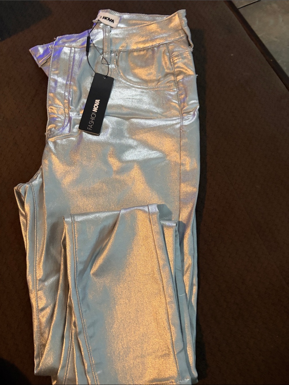 Fashion Nova Metallic Silver High-Waist Pants - Picture 2 of 5